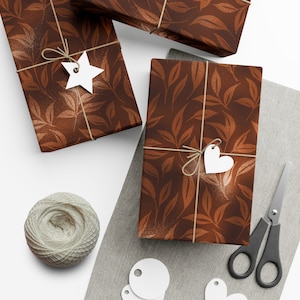Copper leaves wrapping paper roll, unique fall themed gift wrap , eco friendly paper sheets, holiday present wrapping, autumn wrapping