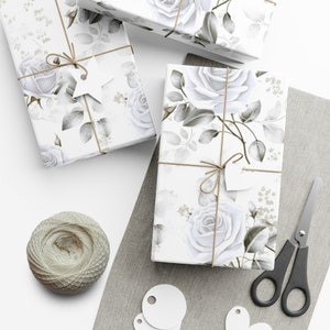 Chic Gold & Silver Floral Wrapping Paper on White, Elegant GiftWrap, Luxury Metallic Flowers, for Wedding, Birthday, Holidays, Bridal Shower