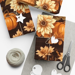 Autumn Pumpkins Wrapping Paper | Fall FLorals Gifts | Present Wrapping Paper Roll | Fall Colors Gift Wrap | Unique Gift Wrapping