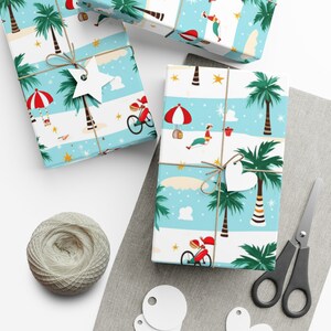 Santa&#39;s Beachy Christmas wrapping paper rolls, Holiday Giftwrap, Christmas present wrapping sheets, Elegant Giftwrap