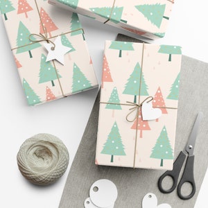 Pastel Christmas Gift Wrap, Retro Christmas Wrapping Paper Roll, Eco Friendly GiftWrap, Vintage Holiday Gift Wrap