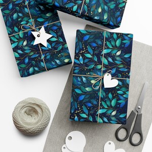 Teal and blue fireflies wrapping paper roll, unique gift wrap , eco friendly wrapping paper sheet, birthday present wrapping, elegant floral