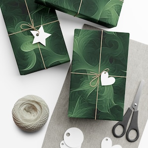 Wrapping Paper Sage Green, Eco-Friendly Paper, Elegant Sage Giftwrap, Green Wrapping Paper Rolls, Giftwrap Sheets, Dark green swirls