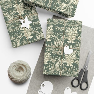 Wrapping Paper Sage Green, Eco-Friendly Paper, Elegant Sage Giftwrap, Green Wrapping Paper Rolls, Giftwrap Sheets, Sage Fleur