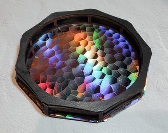 Bandeja holográfica para dados, bandeja de madera con forma de dragón hecha a mano, regalo para juegos de mesa, accesorio para mesa de juego D&D, decoración arcoíris para sala de juegos.