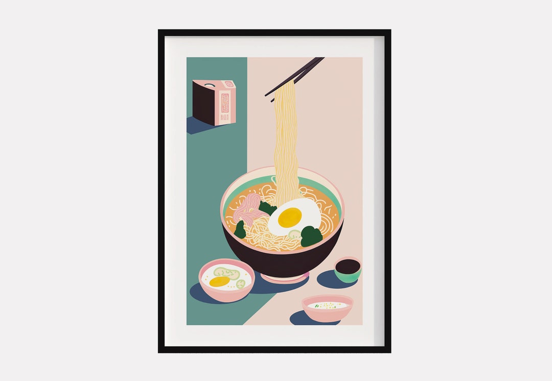 Digital Ramen Poster, Food Art Print, Kitchen Wall Decor, Foodie Gift