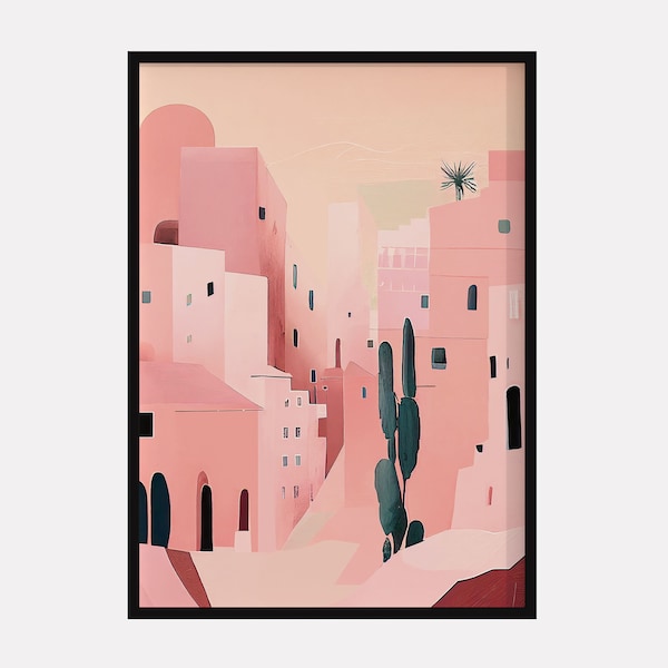 Digital Boho Poster, Pink City Print, Pink City Wall Art, Moroccan Art, Marrakech Poster, Marrakech Print, Digital Art Download