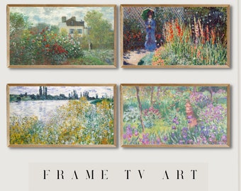 Zestaw 4 ramek do telewizorów Samsung ART | Monet | Sztuka cyfrowa | Malarstwo olejne | Natychmiastowe pobranie | Malarstwo vintage