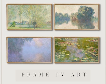 Zestaw 4 ramek do telewizorów Samsung ART | Monet | Sztuka cyfrowa | Malarstwo olejne | Natychmiastowe pobranie | Malarstwo vintage