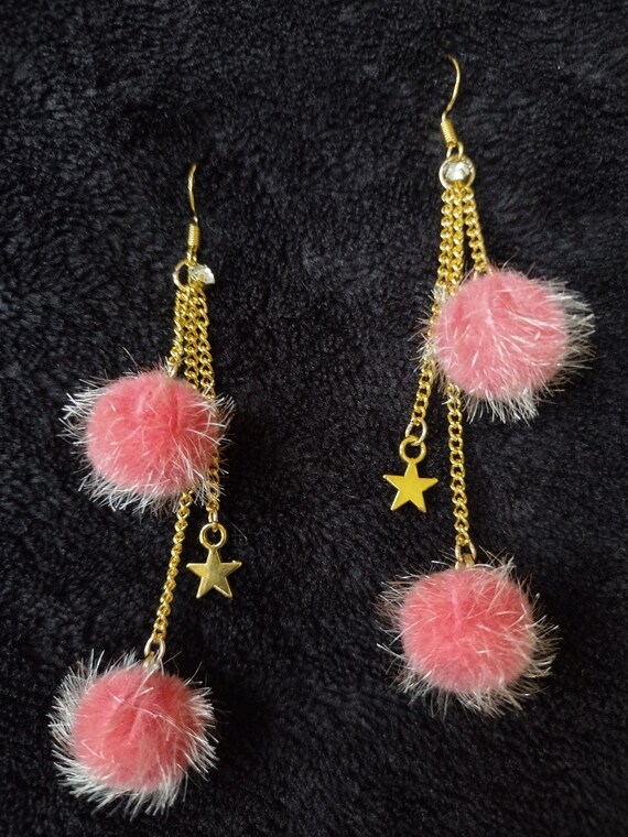 Fuzzy Funky Pom Pom Dangle Earrings Fuzzy Ball Earrings Etsy Canada
