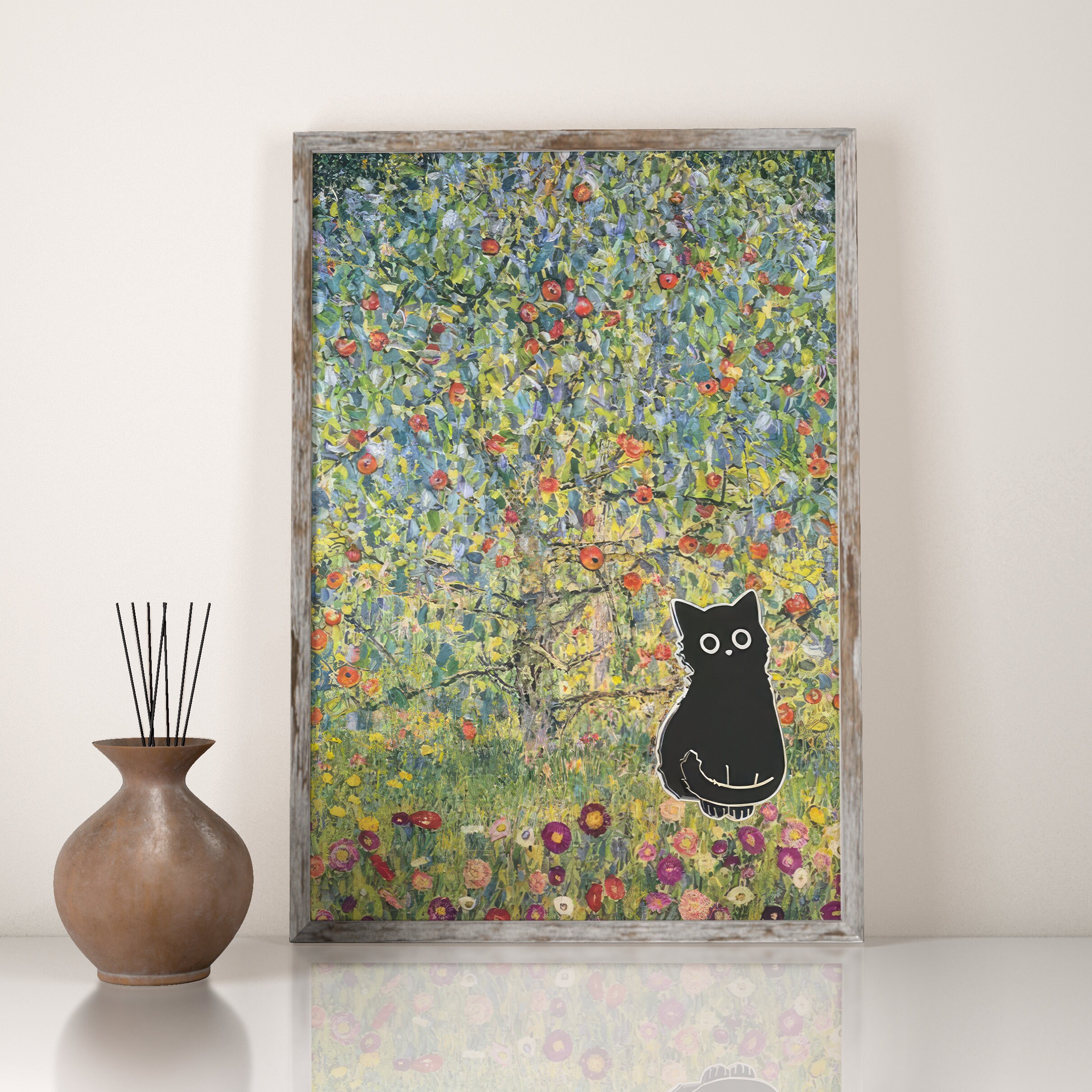 Gustav Klimt Garden Cat Print Klimt Flowers Cat Poster Black - Etsy