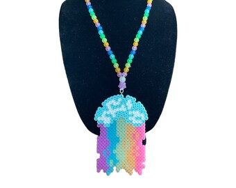Glow In The Dark Rainbow And Cloud Handmade Kandi Necklace Festival Rave Costume