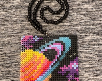 Planet in Space Glow in the Dark Kandi Necklace for Festivals and Rave Events Costume Jewelry Perler Trippy Design Custom Made