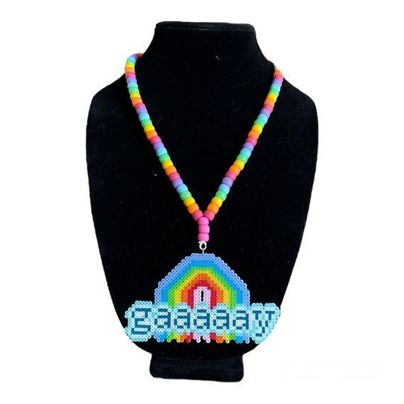 Gay Rainbow Mini Perler Kandi Necklace Festival Gear Party Event