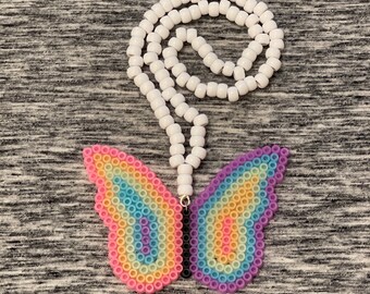 Glow in the Dark Rainbow Butterfly Kandi Necklace for Festival Rave Party Custom Made Costume Fun