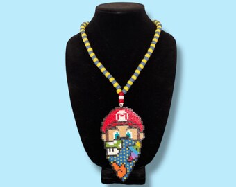 Mario Mini Kandi Necklace with Mini Perler Beads for Festival Party Rave Event
