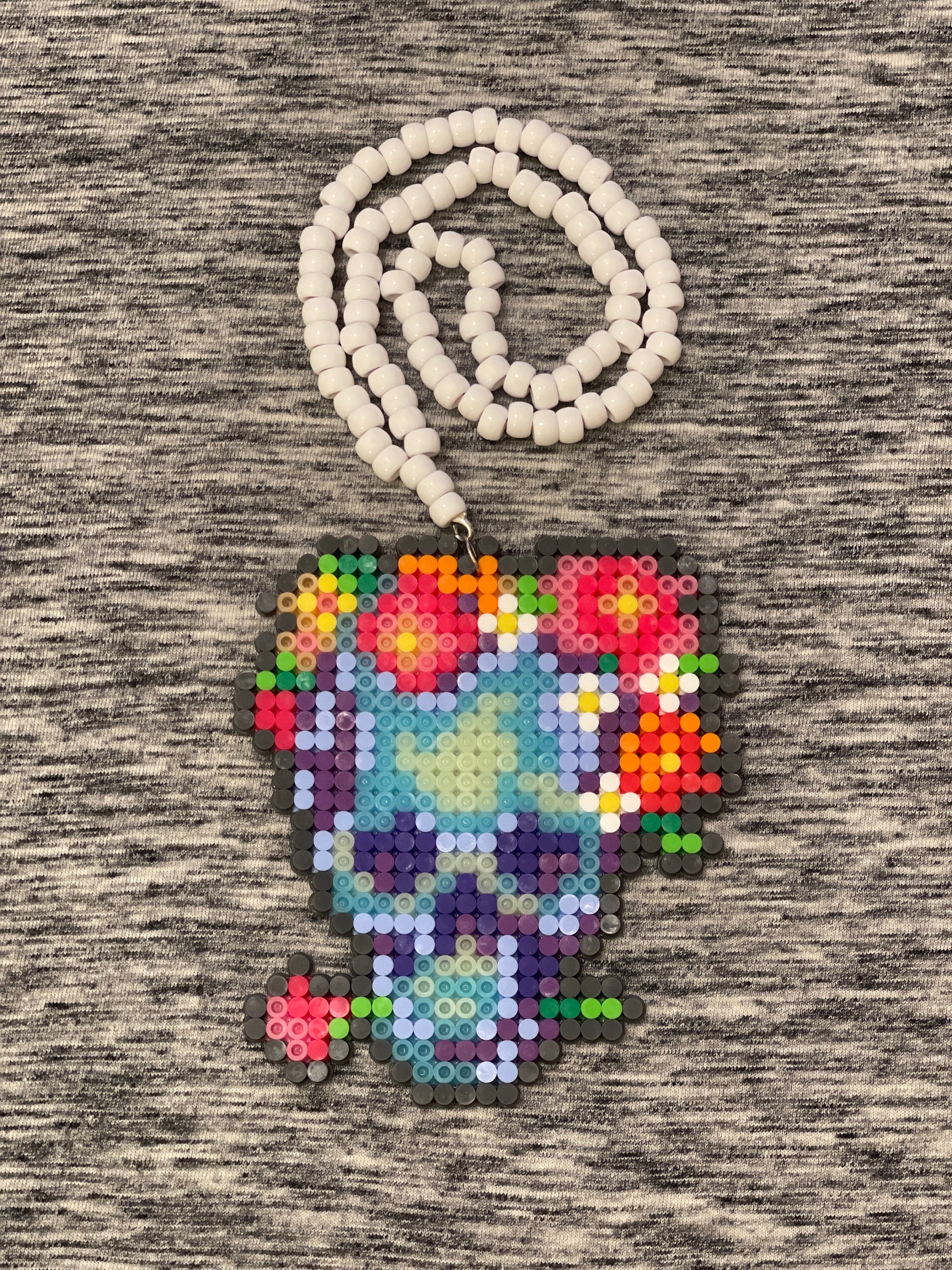 Sugar Skull Glow in the Dark Kandi Necklace for Festivals and Rave Events Costume Jewelry Perler Trippy Design Custom Made