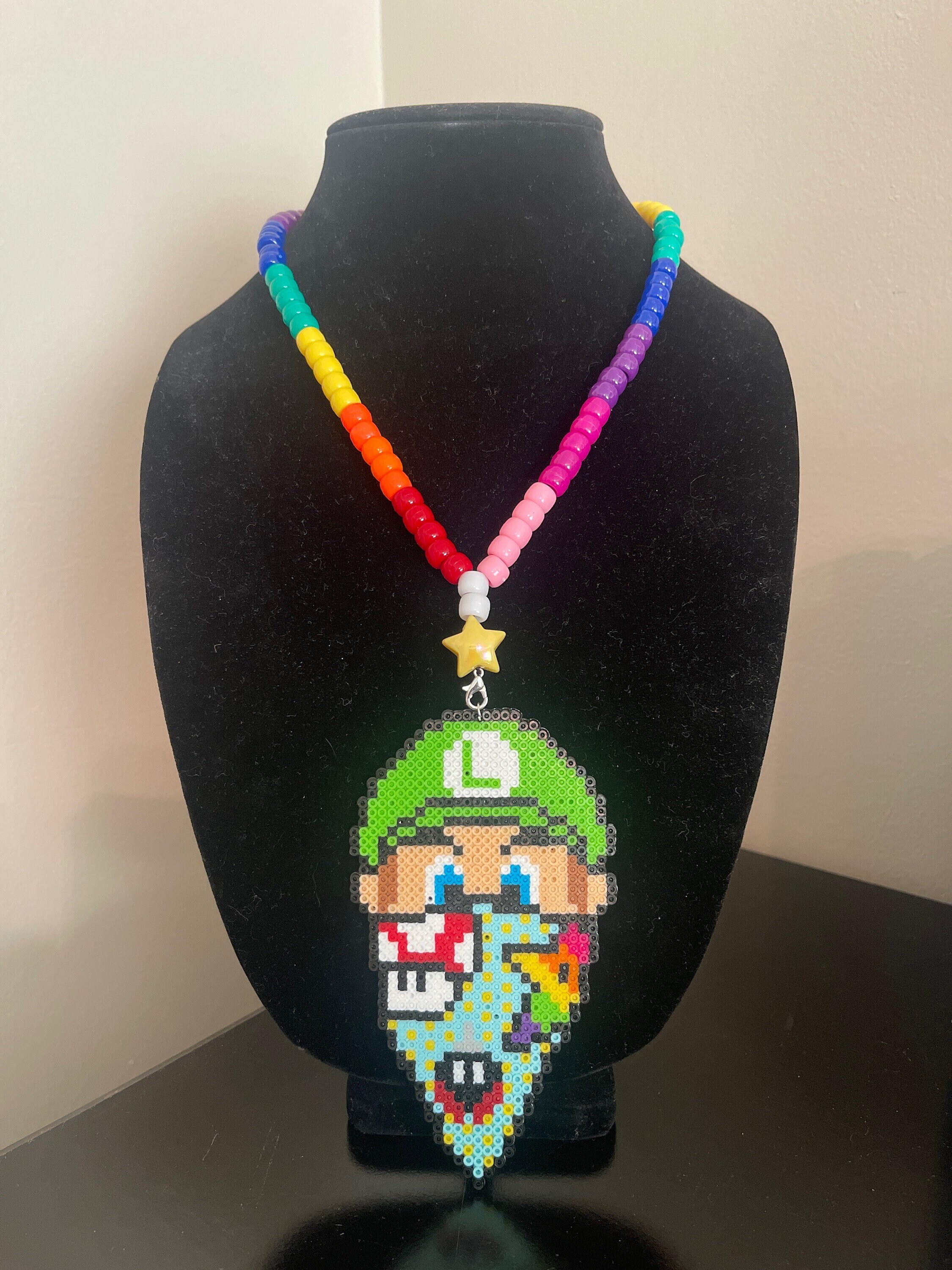 Luigi Rave Luigi Mini Kandi Necklace With Mini Perler Beads for Festival Party ...