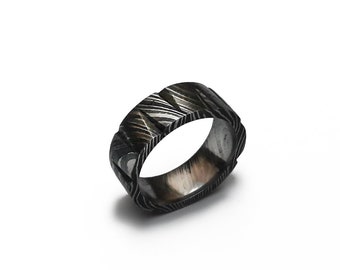 Anillo de acero de Damasco hecho a mano, anillo de bodas para hombres, mejor regalo de aniversario para él, regalo de propuesta para ella, anillo de promesa de acero de Damasco