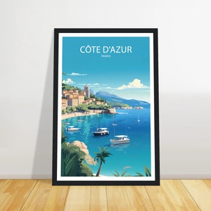 コートダジュール旅行プリント、フランス旅行ポスター、旅行プリント、誕生日プレゼント、ウォールアート、結婚祝い + フレーム、クリスマスプレゼント