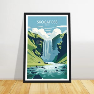 Impressão de viagem Skogafoss, pôster de viagem da Islândia, impressão de viagem tradicional, presente de aniversário, arte de parede, presente de casamento, presente de Natal