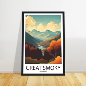 Grande impression de voyage enfumée, affiche de voyage en montagne, impression de voyage, cadeau d'anniversaire, art mural, cadeau de mariage + CADRE