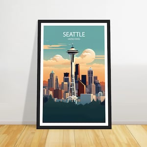 Seattle travel print, United States Travel poster, travel print, Birthday gift, Wall art, Wedding gift + FRAME, Christmas gift