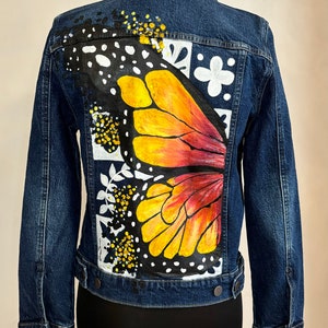 Hand-Painted Butterfly Denim Jacket: Mexican Talavera Art