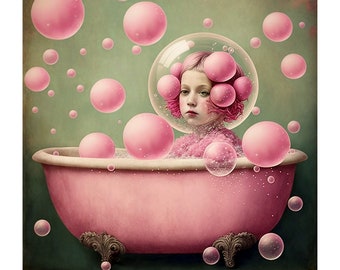 Vintage Bubble Bath Art: Romantic Victorian Bathroom Print