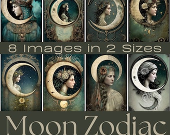 Moon Zodiac ATC Cards, Printable Ephemera (Digital Download)