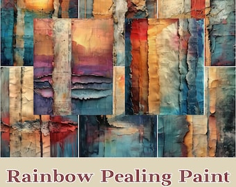 Rainbow Peeling Paint Textures | Scrapbook Paper, Junk Journal (Digital Download)