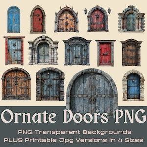 Ornate Door Clipart  |  PNG with Transparent Background and Jpeg Fussy cut Clipart, Scrapbooking Ephemera, Ornate Doors in 4 different sizes