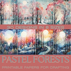 FLORESTAS DE PASTEL | Papéis de registro no diário, cartões ATC, papel digital, cartões de registro no diário para impressão, download digital, fabricação de cartões, coisas efêmeras florestais