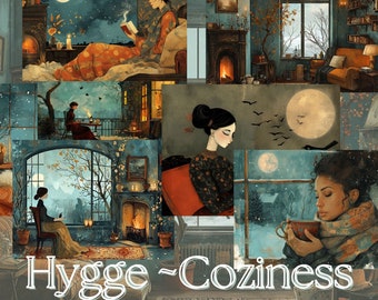 Hygge Winter Scene Art Prints | Cozy Journaling Ephemera (Digital Download)