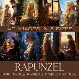 RAPUNZEL | Journaling Papiere, ATC Karte, Digitales Papier, Printable Journaling Karten, digitaler Download, Kartenherstellung, Ephemera, Märchen