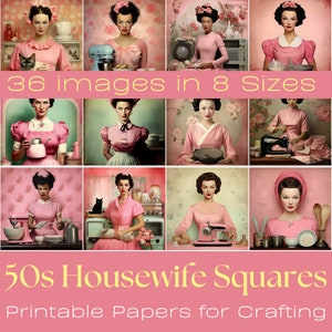 50er Jahre HAUSFRAU QUADRAT | Neues und verbessertes Set, Junk Journaling Zubehör, Quadratisch, Digitales Papier, Printable Journaling Karte, Kartenherstellung, ATC