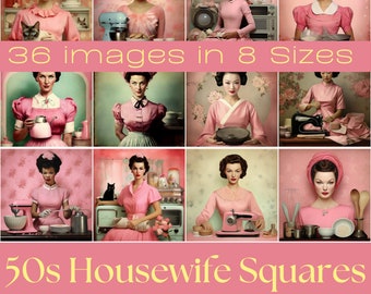 1950s Housewife Portrait Squares | Junk Journal Printable (Digital Download)