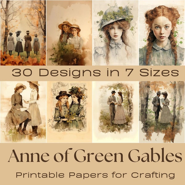 ANNE of GREEN GABLES Junk Journal Kit Ephemera Pack, Anne Shirley Printables, Vintage Ephemera, Atc Cards, Printable Junk Journal
