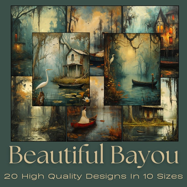 BEAUTIFUL BAYOU | High-Quality Bayou Themed Images,  Suitable for Wall Art,  Junk Journals, Southern Ephemera, Louisiana Junk Journal kit
