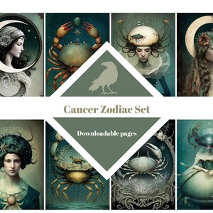 CANCER ZODIAC set / Tarjetas ATC, Papel Digital, Tarjetas de Diario Imprimibles, Descarga Digital, Fabricación de tarjetas, Efímera, Elaboración, diario basura