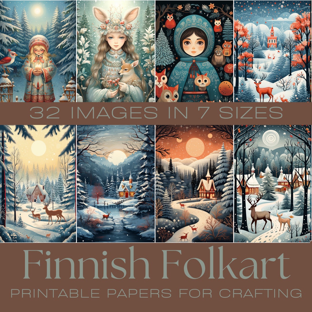 Finnish Winter Folk Art | Printable Ephemera Papers (digital Download ...