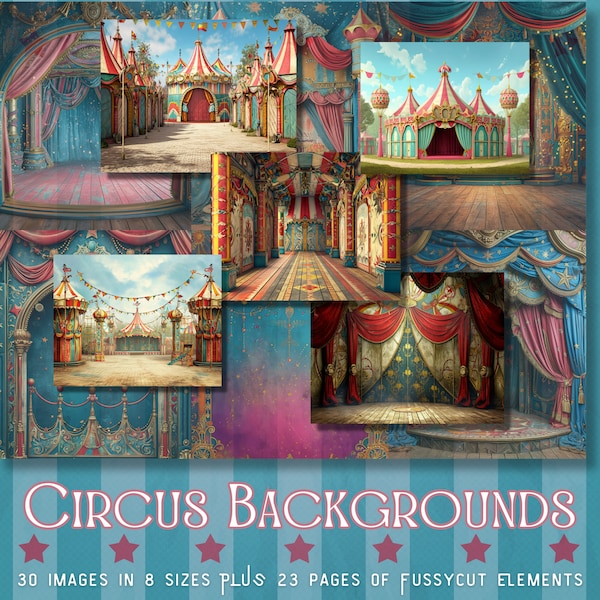 VICTORIAN CIRCUS BACKGROUNDS  | Add Ons Embellishments Available,  Circus Collage Supplies,  Card Making, Circus-Themed Images for Crafting