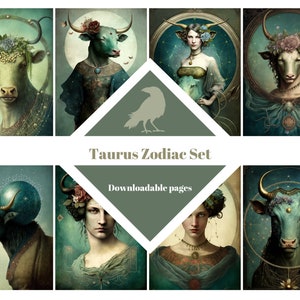 Conjunto ZODÍACO DE TOURO, Cartões ATC, Papel digital, Cartões de diário para impressão, Download digital, Criação de cartões, Efêmeras, Artesanato, Astrologia