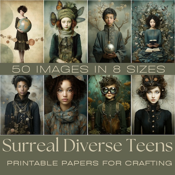SURREAL DIVERSE TEENS | IJunk Journal,  Digital Paper, Printable Junk Journal, Downloadable, Card Making, Printa Ephemera, Crafting Papers