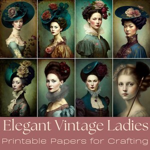 ELEGANTE VINTAGE Damen | Journaling Papiere, ATC Karten, JunkJournaling Kit, Printable Journaling Karten, Vintage Ephemera, Collage Blatt