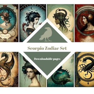 Conjunto SCORPIO ZODIAC / Tarjetas ATC, Papel Digital, Tarjetas de Diario Imprimibles, Descarga Digital, Fabricación de Tarjetas, Efímera, Artesanía, diario basura
