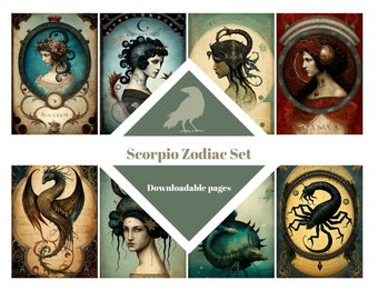 Scorpio Zodiac Ephemera | Printable ATC Cards, Junk Journal (Digital Download)