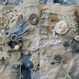 BOHO BLUE TEXTILES / Copertine per journal, Carte Atc, Documenti artigianali, Diario spazzatura, Download digitale, Oggetti effimeri stampabili, Boho Textiles