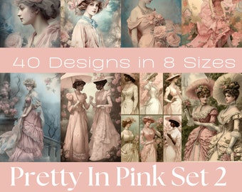 Pink Vintage Lady Journaling Cards | Printable Ephemera (Digital Download)