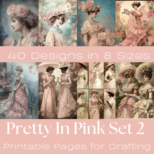 PRETTY in PINK Set 2 | Journaling Papers, ATC Cards, Printable Journaling Cards, Instant Download, Card Making, Ephemera, Crafting Papers